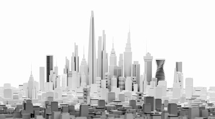 Modern city 3D rendering illustration. City centre with skyscrapers, office, corporate and apartments blocks. 