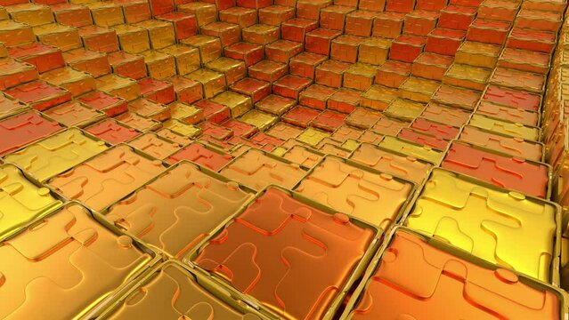 Undulating surface of golden cubes.
Loop ready animation of gold colored cubes.