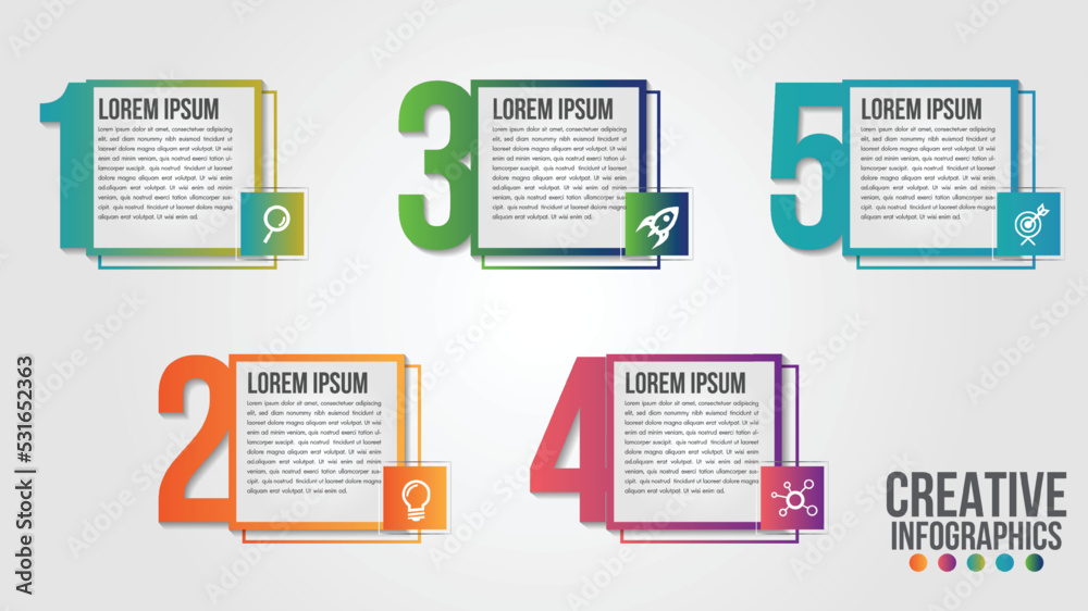 Wall mural business infographic design template with icons and 5 numbers options or steps. can be used for proc