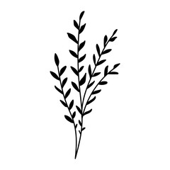 Illustration of a flower, silhouette of a twig with flowers and leaves. Vector illustration. Floral print.