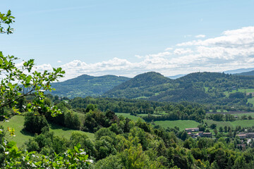 Obraz premium Auvergne, France, landscape with mountains and trees