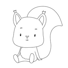 Outline cute squirrel sitting. Hand drawn vector character forest animal isolated on white background. Woodland animal for coloring book