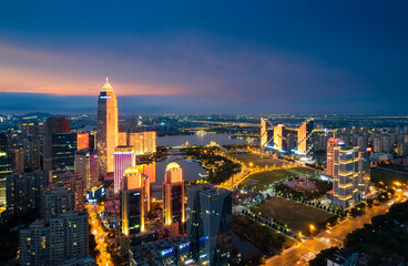 Fototapeta na wymiar Night View of Shaoxing CBD, Zhejiang, China