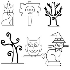Halloween doodle, Line art Halloween Icons Big Set. Scary Sweets and Treats Icons Collection.