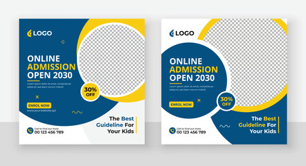 School Admission Social Media Post Design, Back to School Social Media Post Template
