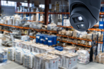 CCTV system security in warehouse of factory chemical blur background