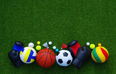 Sport games equipment  on green grass