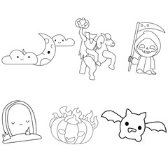 Halloween doodle, Line art Halloween Icons Big Set. Scary Sweets and Treats Icons Collection.