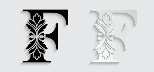 letter F flower letters. Vintage ornament initial Alphabet. Logo vector	
