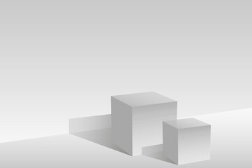 Fototapeta premium Podium, red carpet and geometric shapes in white tones. An empty space for your design. 3d image.