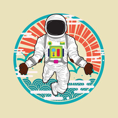 astronout illustration design with japanese style background

