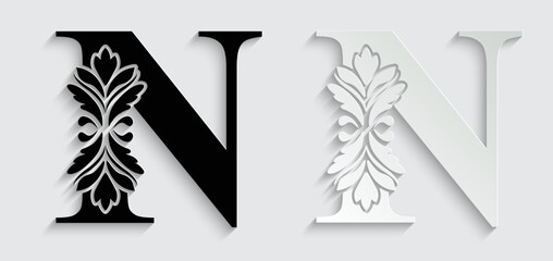 letter N flower letters. Vintage ornament initial Alphabet. Logo vector	
