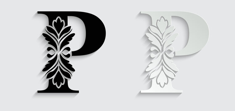 letter P flower letters. Vintage ornament initial Alphabet. Logo vector	
