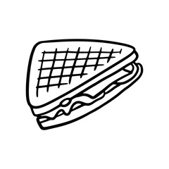 Triangle Sandwich Hand-drawn outline doodle Vector Illustration. Grilled bread. Fast food drawing for restaurant menu and street food package.