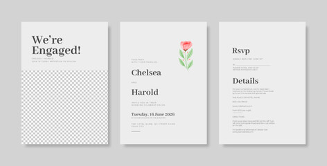 Beautiful wedding invitation template. set of wedding invitation template with beautiful watercolor flower. set of wedding card with flower