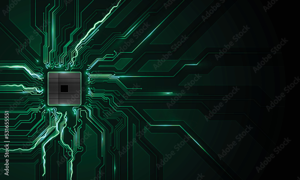 Poster abstract technology chip processor background circuit board and html code,3d illustration blue techn