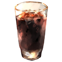 グラスに入ったアイスコーヒーの手描き水彩風イラスト
