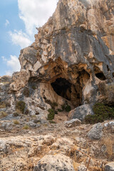 The cave  in which the primitive man lived in the national reserve - Nahal Mearot Nature Preserve, near Haifa, in northern Israel
