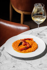 Risotto with cheddar cheese and shrimps
