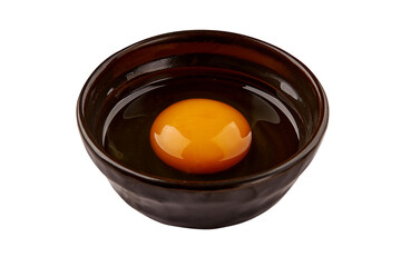 Top view of Fresh eggs in a black cup isolated on white background, cooking preparation, eggs are a very nutritious food. It is the source of the best quality protein.