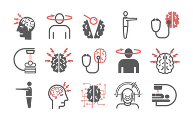 Brain Tumor. Line icons. Cancer. Symptoms. Vector signs