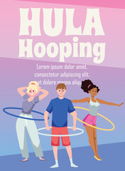 Poster or vertical banner about hula hooping flat style