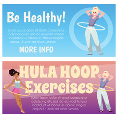 Set of website banner templates about hula hooping exercises flat style - obrazy, fototapety, plakaty