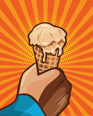 Hold ice cream cone in pop art style