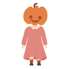 cute cartoon character little baby girl with pumpkin costume funny holiday season vector illustration isolated on white background for greeting card or party invitation