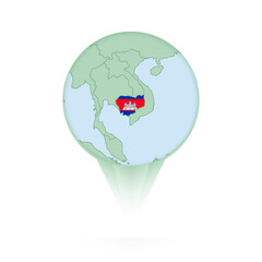 Cambodia map, stylish location icon with Cambodia map and flag.
