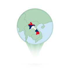 Laos map, stylish location icon with Laos map and flag.