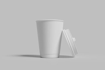 Realistic set paper coffee cups on white background. 3D vector mockup 
