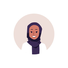 Muslim smiling woman in hijab portrait avatar, flat vector illustration isolated.