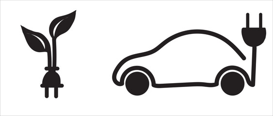 electric car line icon. eco transport symbol. car and electric plug. isolated vector image in flat style
