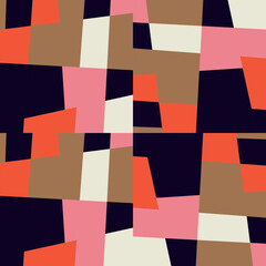 Abstract geometric vector background with random pattern of simple shapes like rectangle, square, triangle and polygon. Pastel colored retro style colorful mosaic.