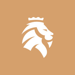 Lion head logo icon. Royal gold crown badge symbol. Premium king animal sign. Vector illustration.