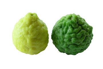 Green and yellow bergamot kaffir lime isolated on white background with clipping path