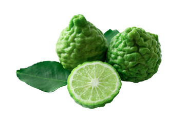 Green bergamot kaffir lime isolated on white background with clipping path