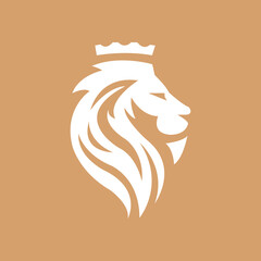 Lion head logo icon. Royal gold crown badge symbol. Premium king animal sign. Vector illustration.