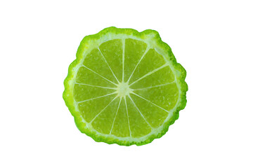 Naklejka na ściany i meble Top view a slice of bergamot kaffir lime isolated on white background with clipping path