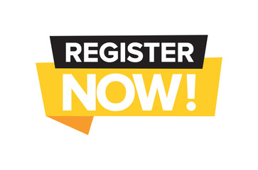 Vector Illustration Register Now Speech Bubble Label. Flat 10 EPS.