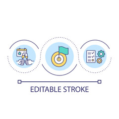 Obraz premium Goal achievement celebration loop concept icon. Business development strategy. Corporate party abstract idea thin line illustration. Isolated outline drawing. Editable stroke. Arial font used