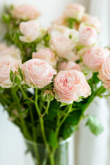  bouquet of pink roses close up. 