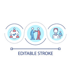 Fototapeta premium Build relationship in community loop concept icon. Communication skill. Business strategy abstract idea thin line illustration. Isolated outline drawing. Editable stroke. Arial font used