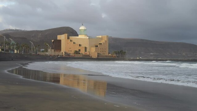 Fantastic panoramic shot of the Alfredo Kraus Auditorium located in the city of Las Palmas. Shot taken from Las Canteras beach in the city of Las Palmas. Gran Canaria.