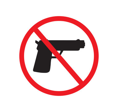 No Gun Vector. Handgun Black Silhouette Ban Icon.