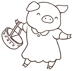 Line art with piglet life in spring watercolor icon