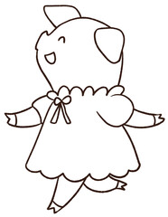 Line art with piglet life in spring watercolor icon