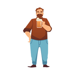 Happy bearded man with beer mug flat style, vector illustration