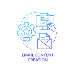Email content creation blue gradient concept icon. Send message. AI integration in marketing abstract idea thin line illustration. Isolated outline drawing. Myriad Pro-Bold font used